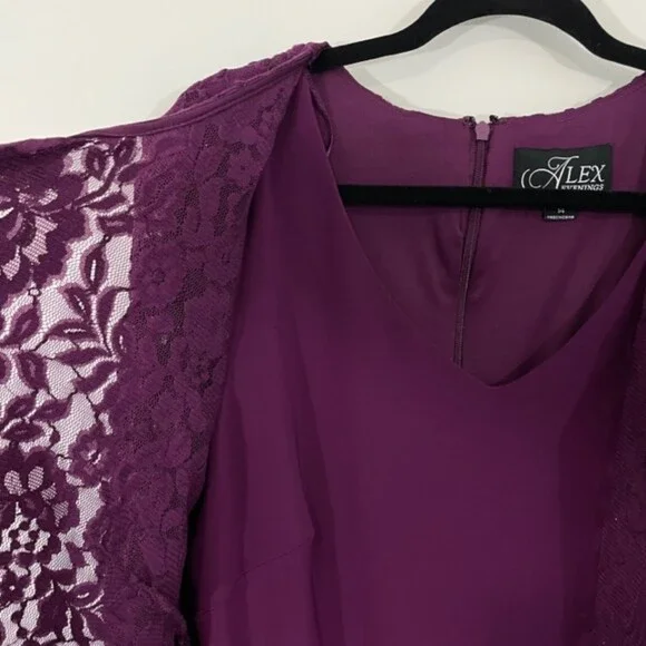 NEW Alex Evenings Purple One‎ Piece Lace Jacket 3/4 Sleeve Cocktail Dress 14 - Picture 5 of 11